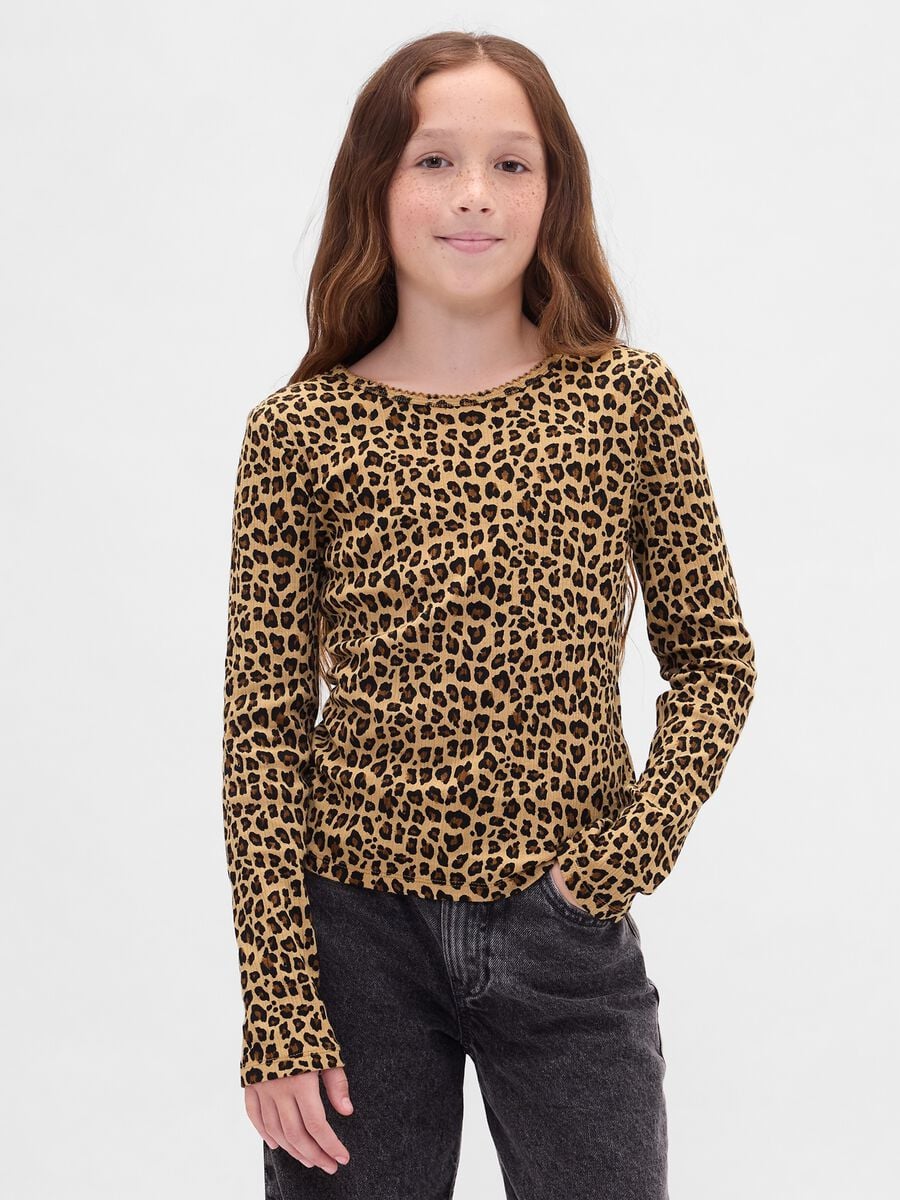 Brown Leopard Cotton Long Sleeve Top_0