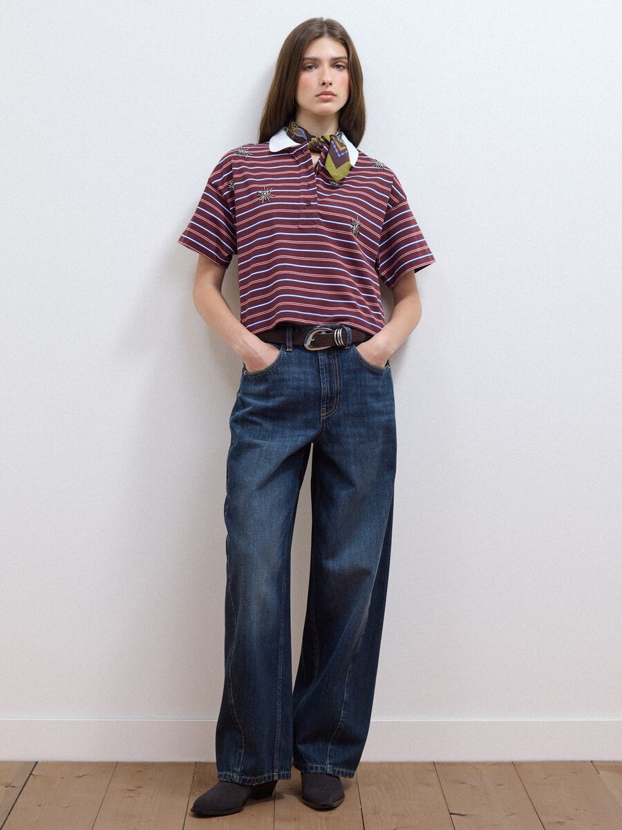 Polo multicolor in puro cotone a righe con colletto over fit_2