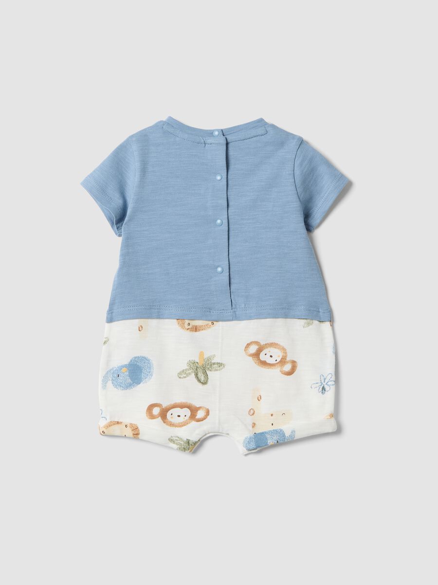 Sky-blue organic cotton romper with animal print for baby_1