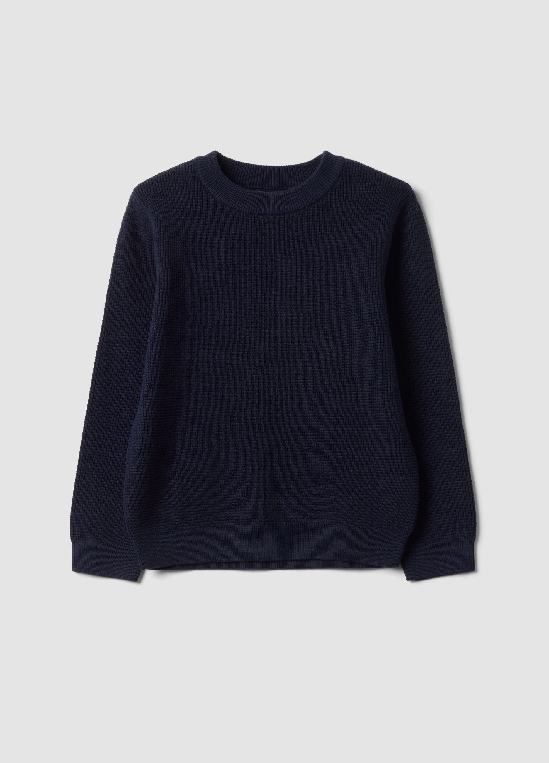 Blue cotton-blend crew-neck knitted jumper