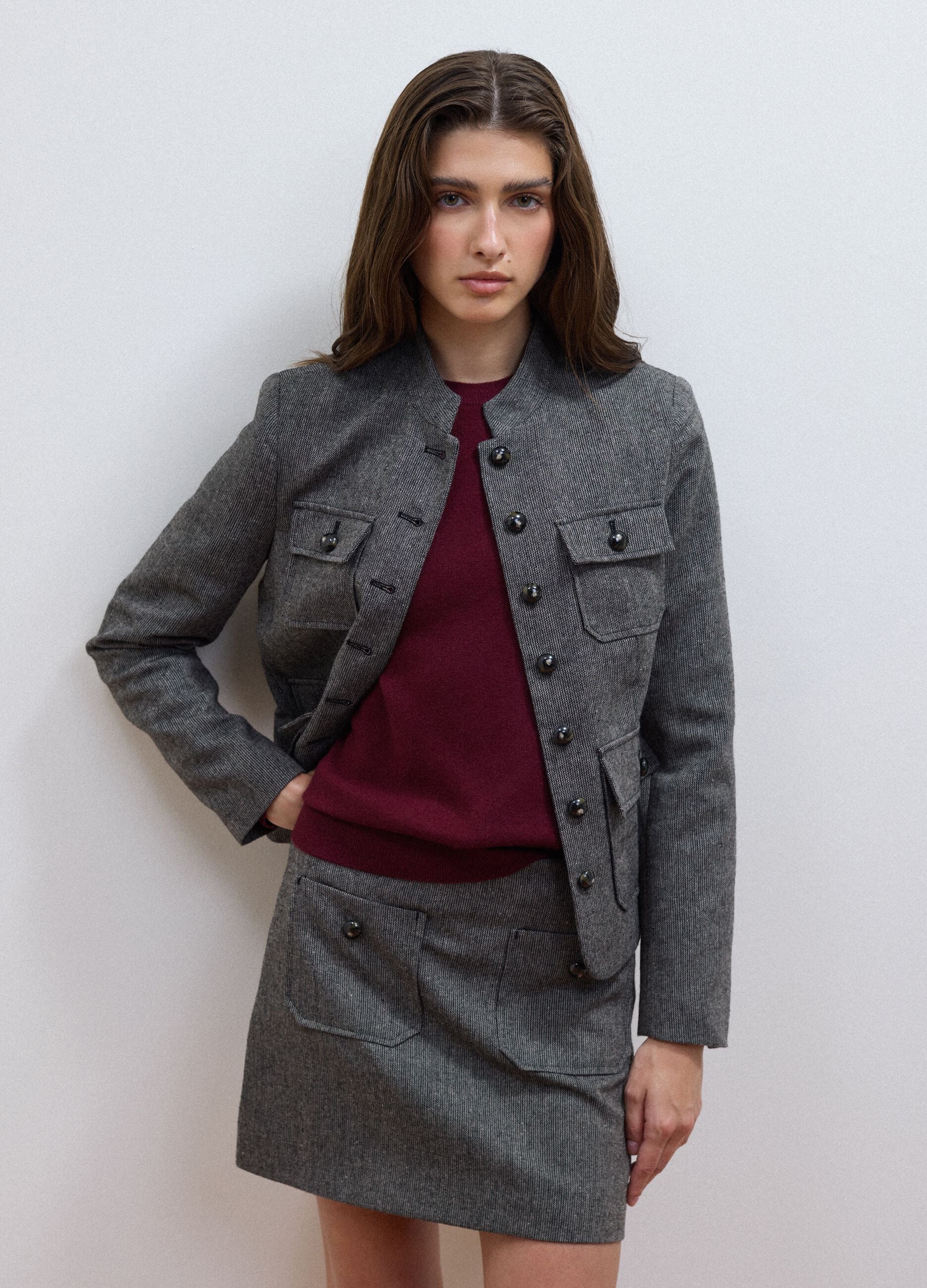 Grey wool and viscose-blend slim-fit blazer