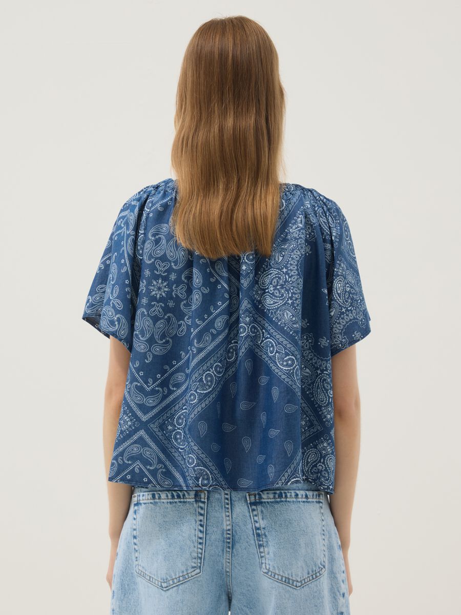 Blue pure lyocell paisley print blouse, regular fit_3