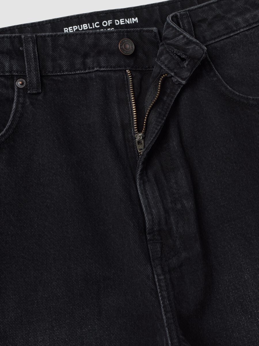 Black cotton denim wide-leg jeans_2