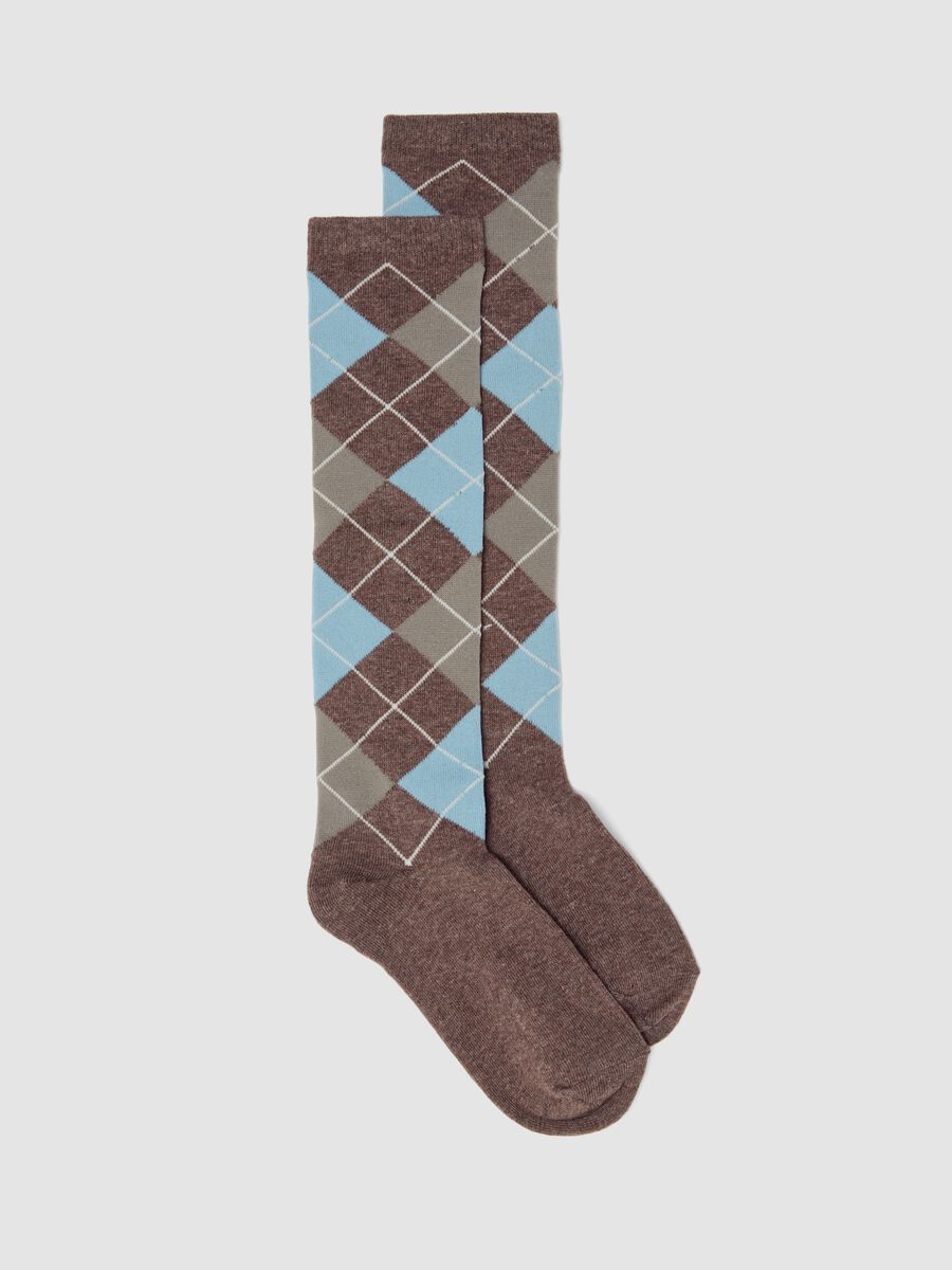 Brown diamond-pattern stretch organic cotton socks_0