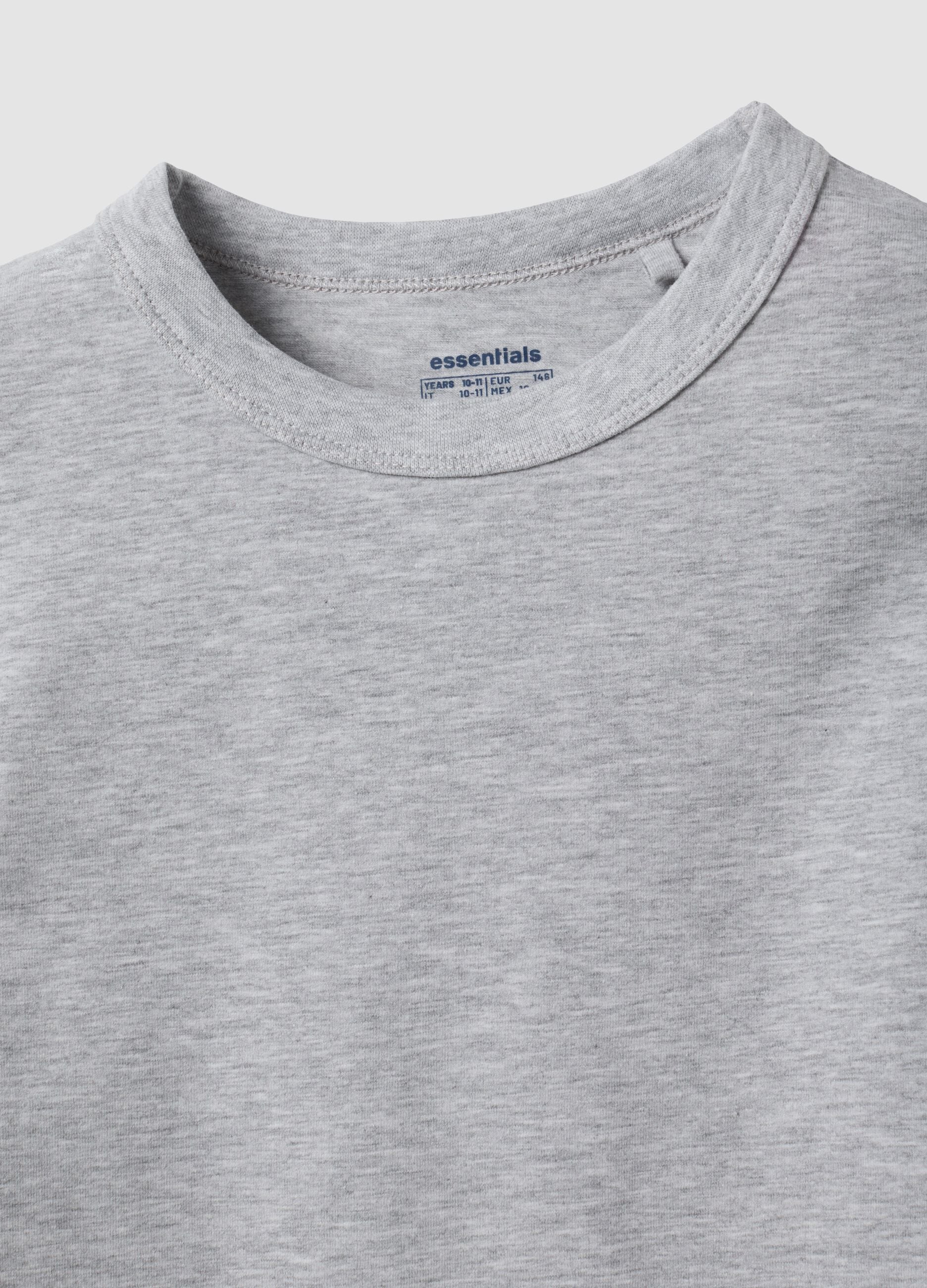 Grey organic cotton and stretch viscose T-shirt with ribbed neckline for girls