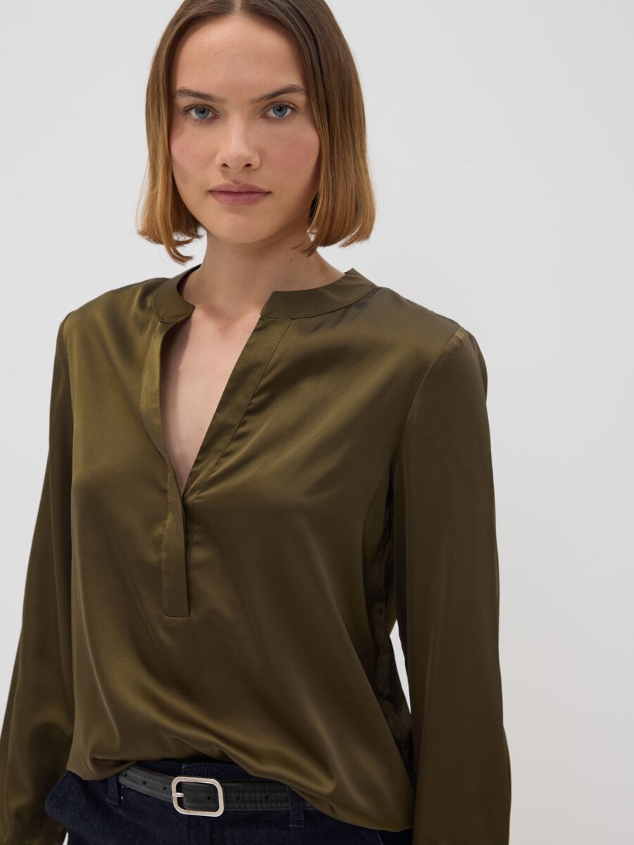 Green stretch shirt with Mandarin collar_0