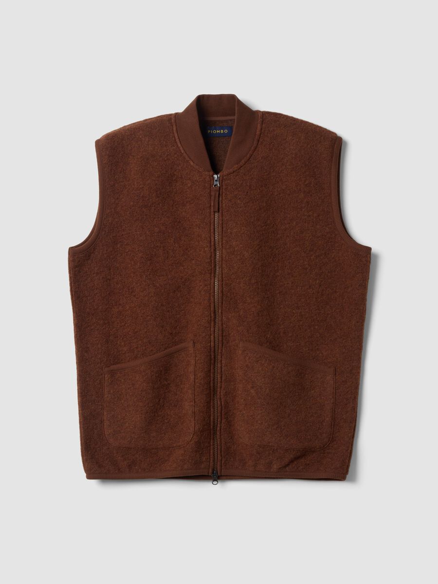 Brown wool-blend gilet with zip_0
