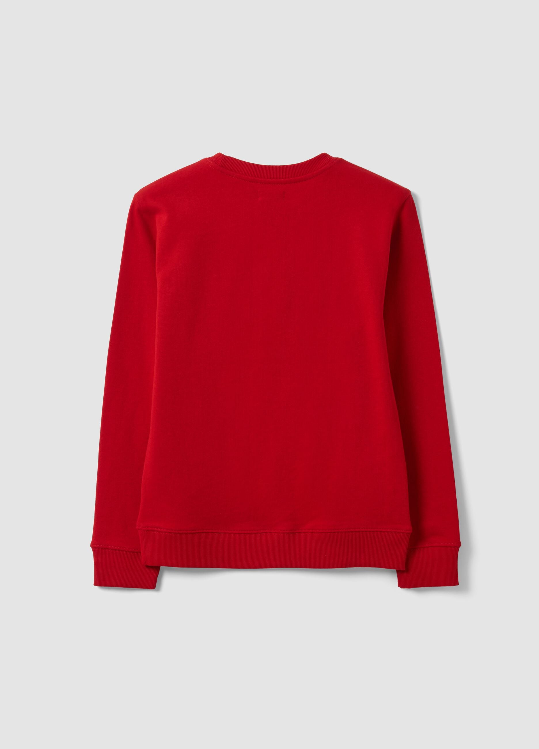 Red boys&rsquo; sweatshirt in pure organic cotton with crew neck and print