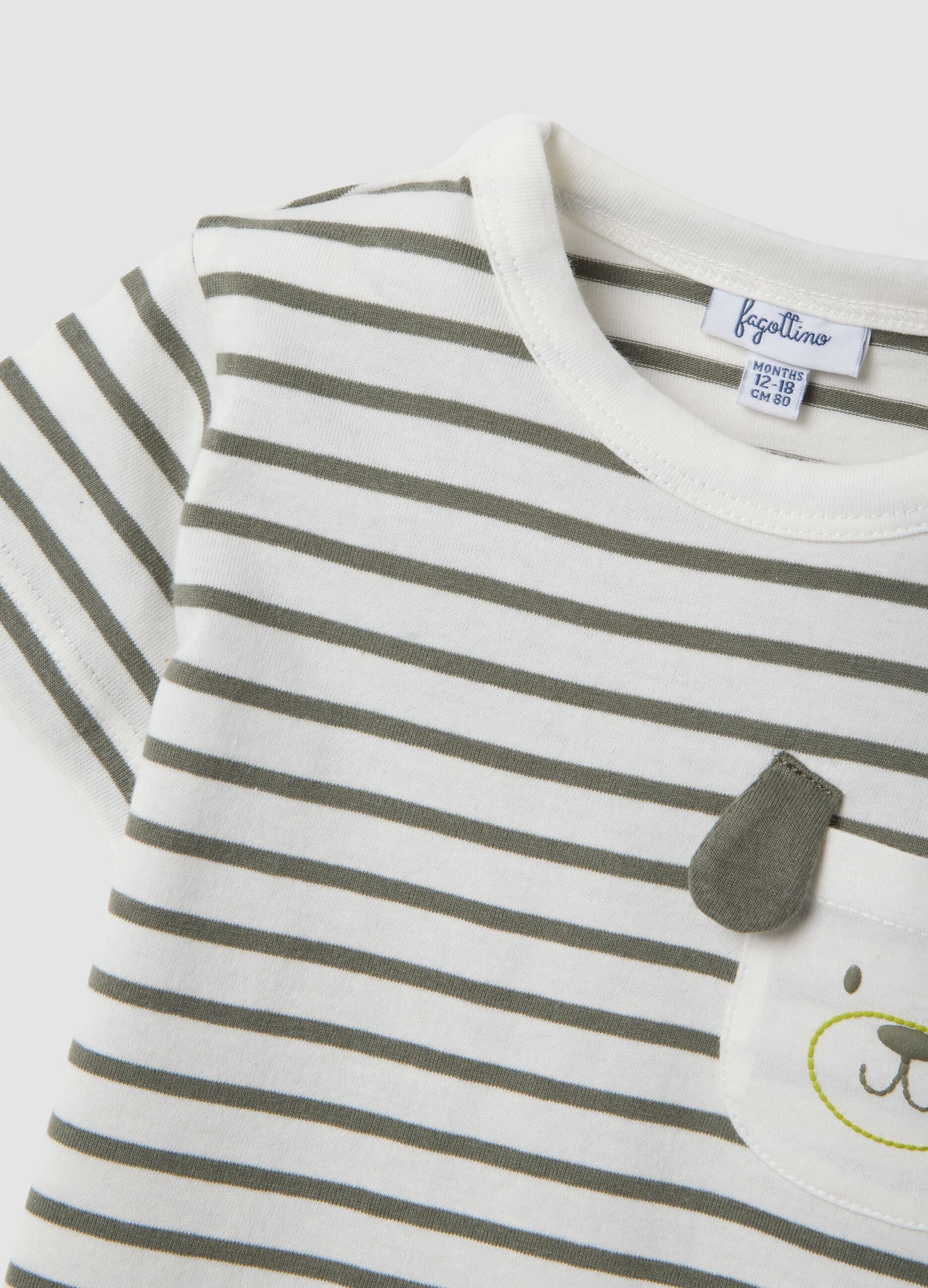 Boys&rsquo; pure cotton multicolour striped T-shirt with dog pocket