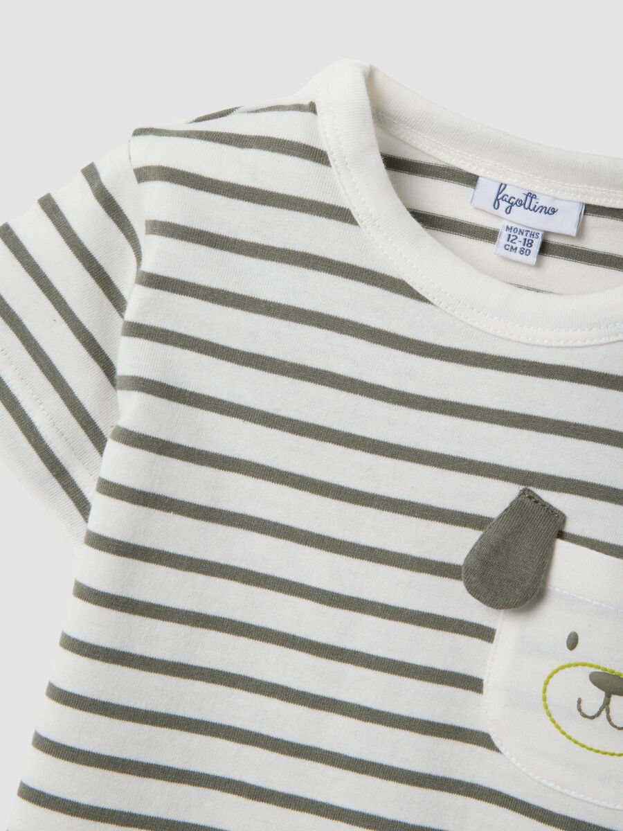 Boys&rsquo; pure cotton multicolour striped T-shirt with dog pocket_2