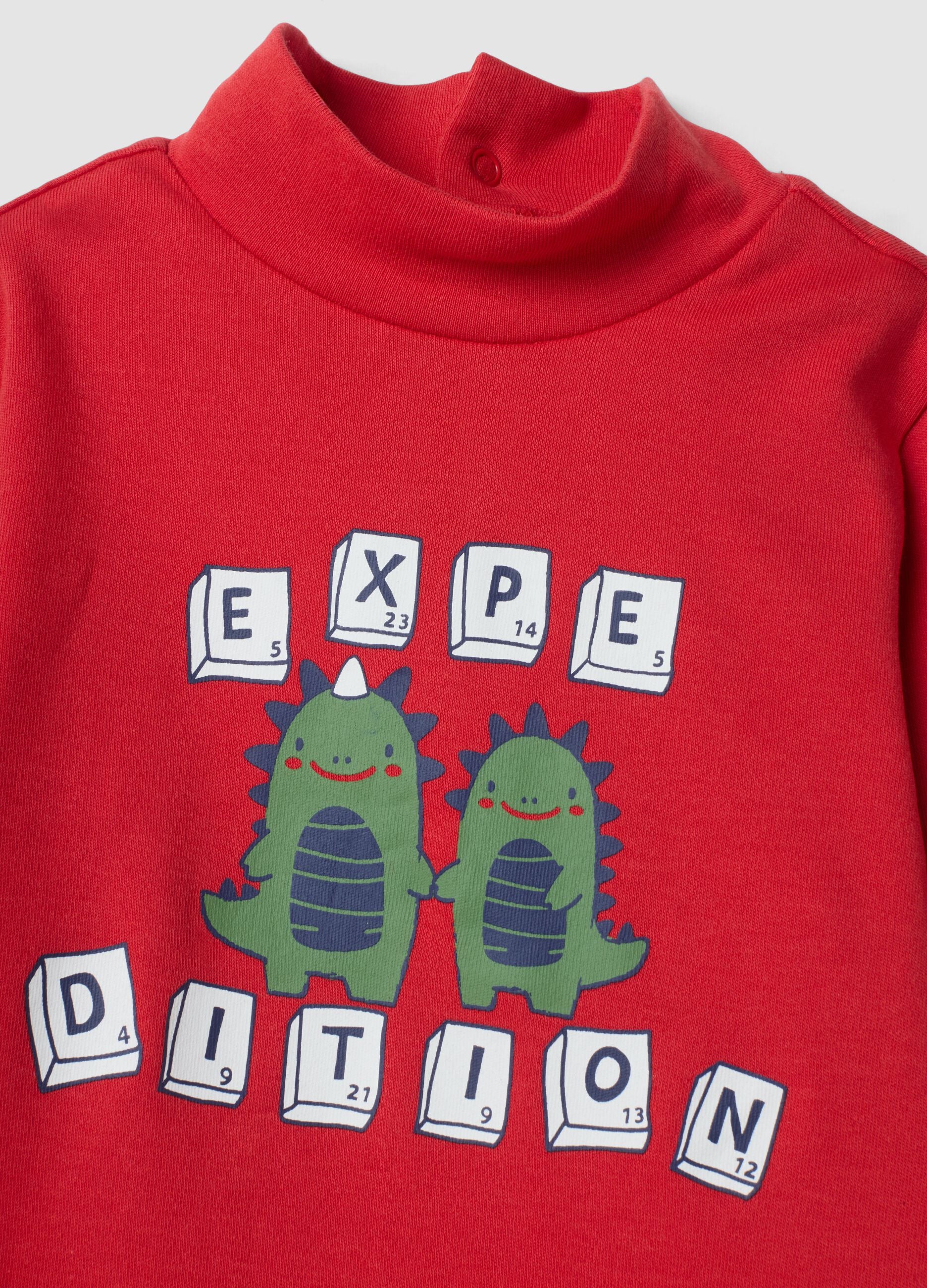 Red organic cotton T-shirt with raised collar