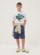 Shorts blu in puro cotone con vita elasticizzata regular fit_0