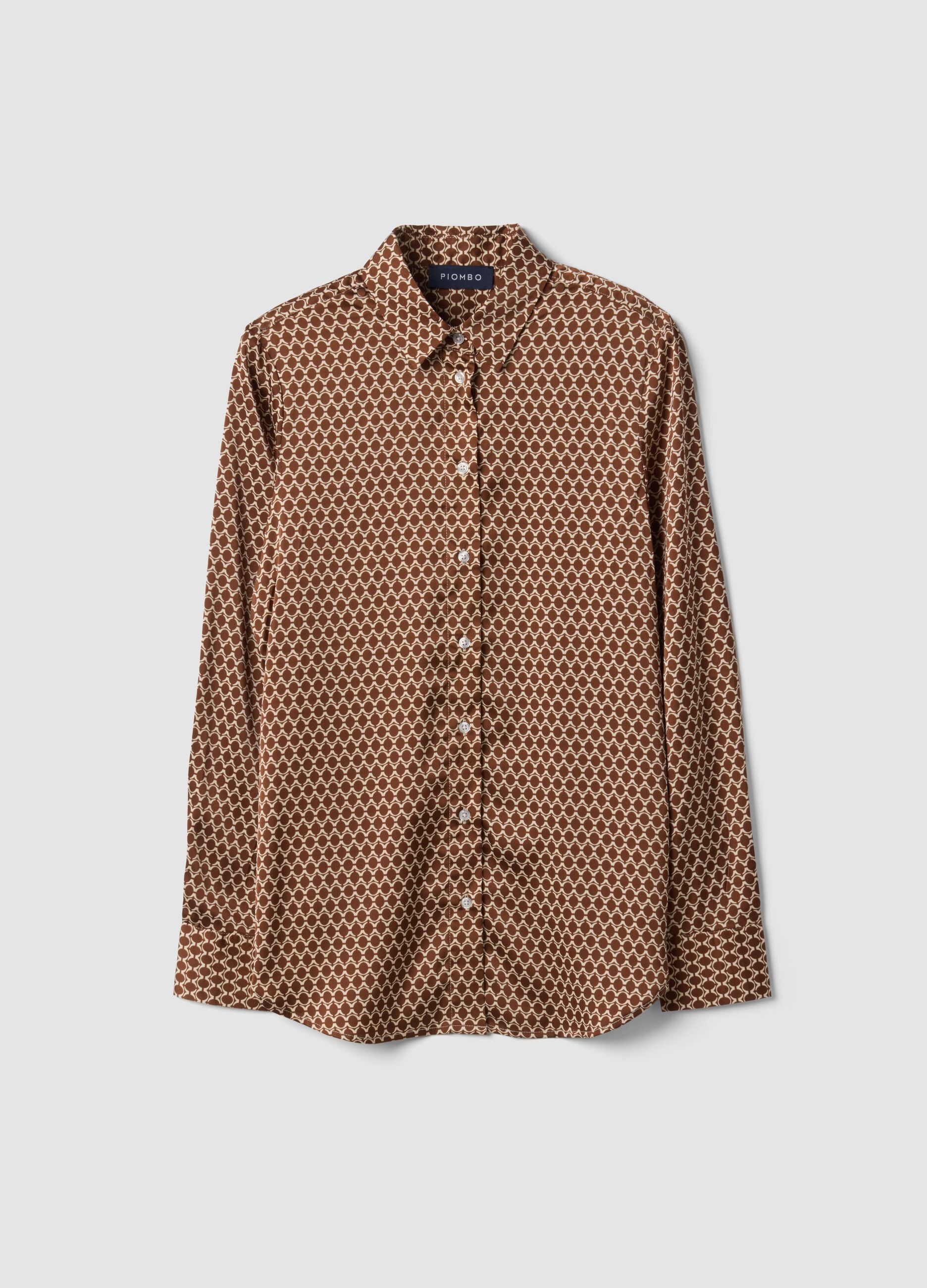 Brown stretch-fabric shirt with regular fit graphic print