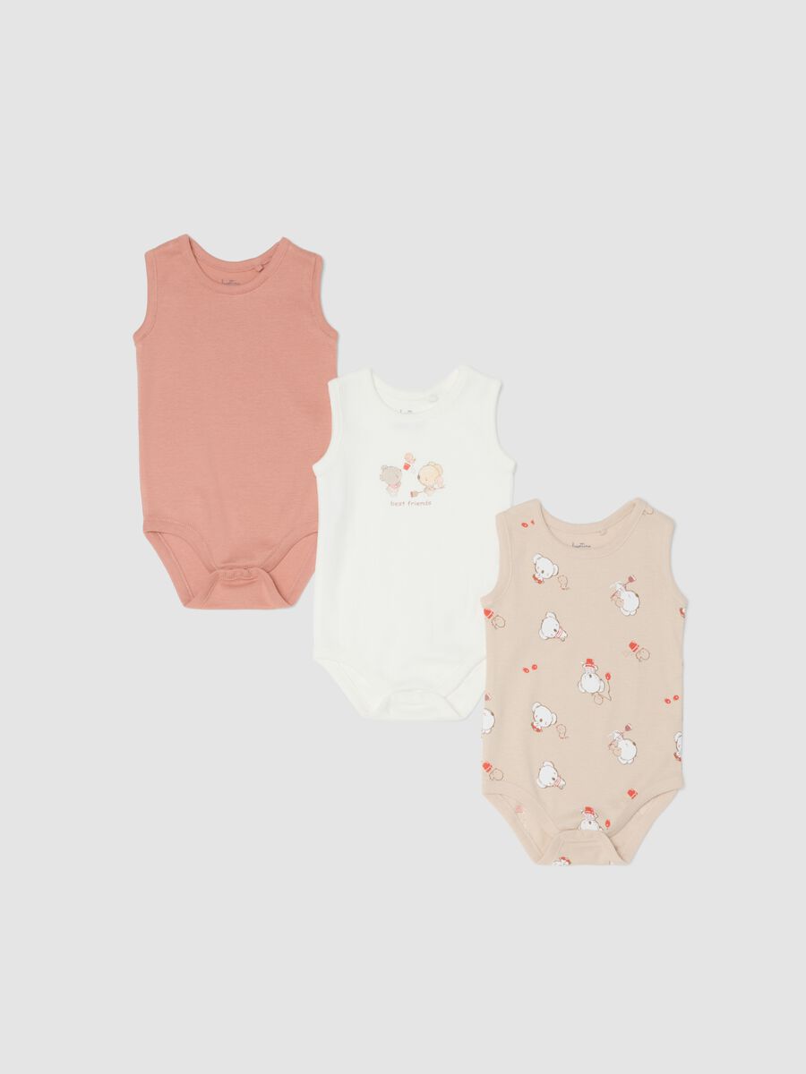 Tripack body senza maniche in puro cotone multicolor da neonato_0