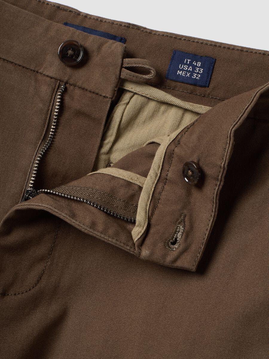 Brown slim-fit stretch cotton twill chino trousers_1