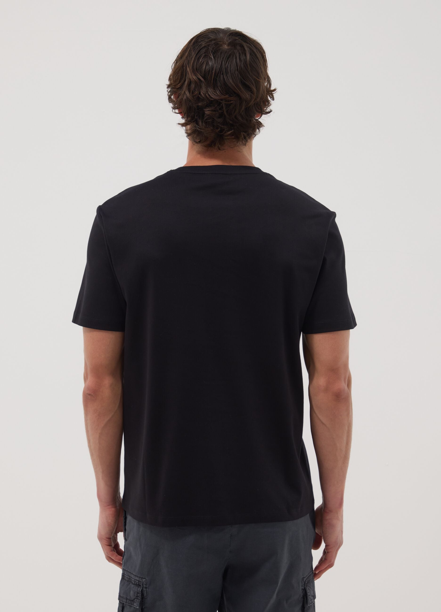 Black slim-fit T-shirt in pure mercerised cotton