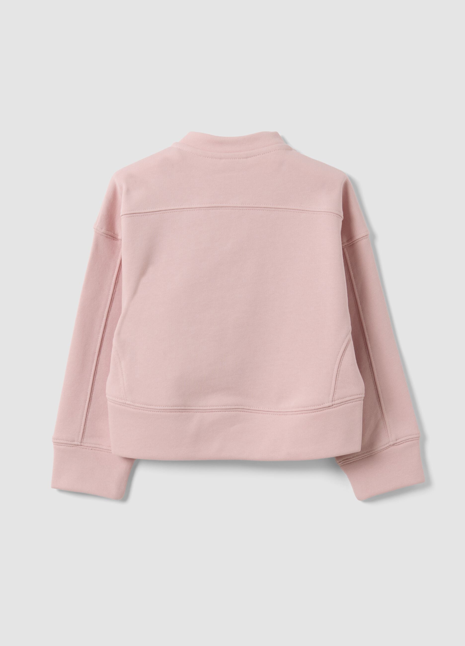 Pink zip-up cotton-blend sweatshirt, regular fit, for girls