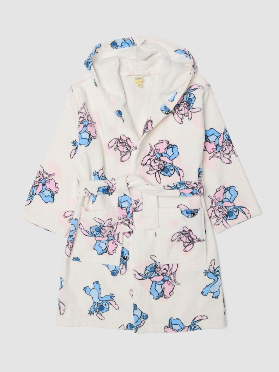 White 100% cotton girls&rsquo; bathrobe with Lilo & Stitch pattern_0