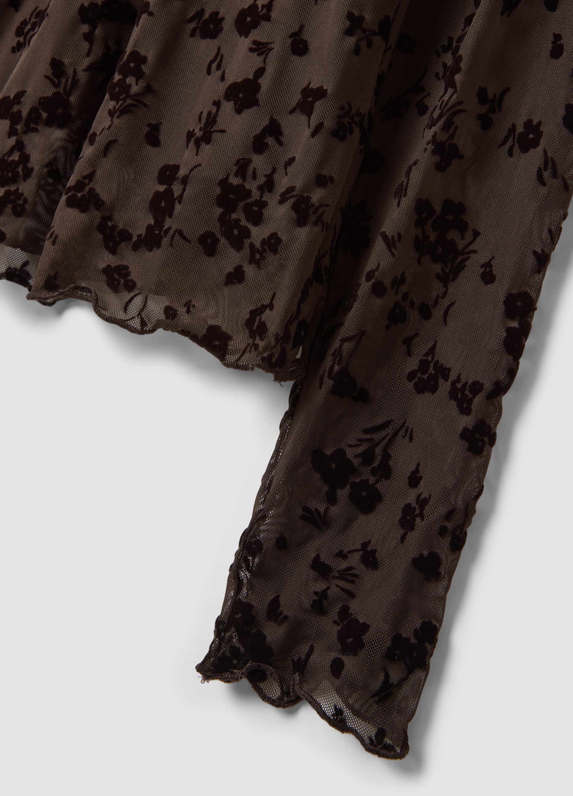 Black stretch floral-pattern T-shirt
