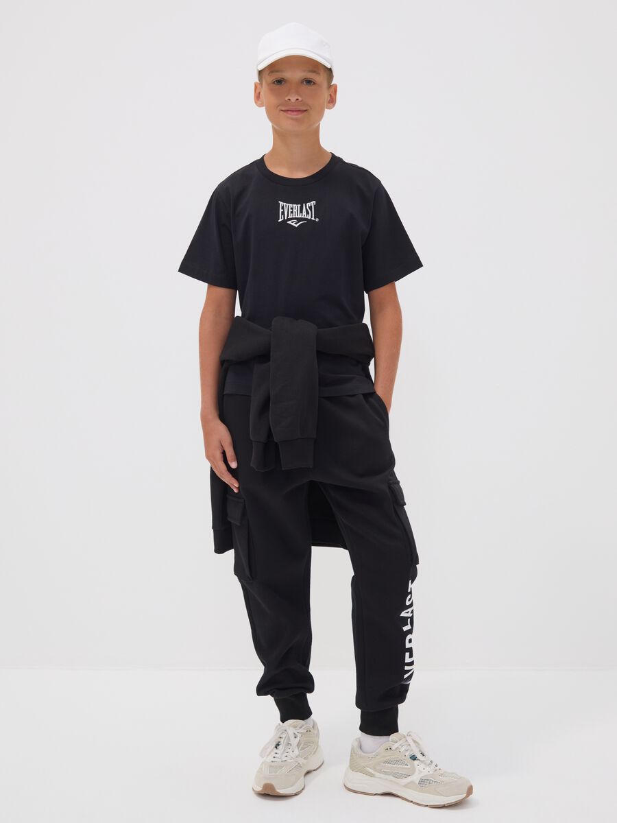 Black cotton-blend joggers with cargo pockets for boys_0