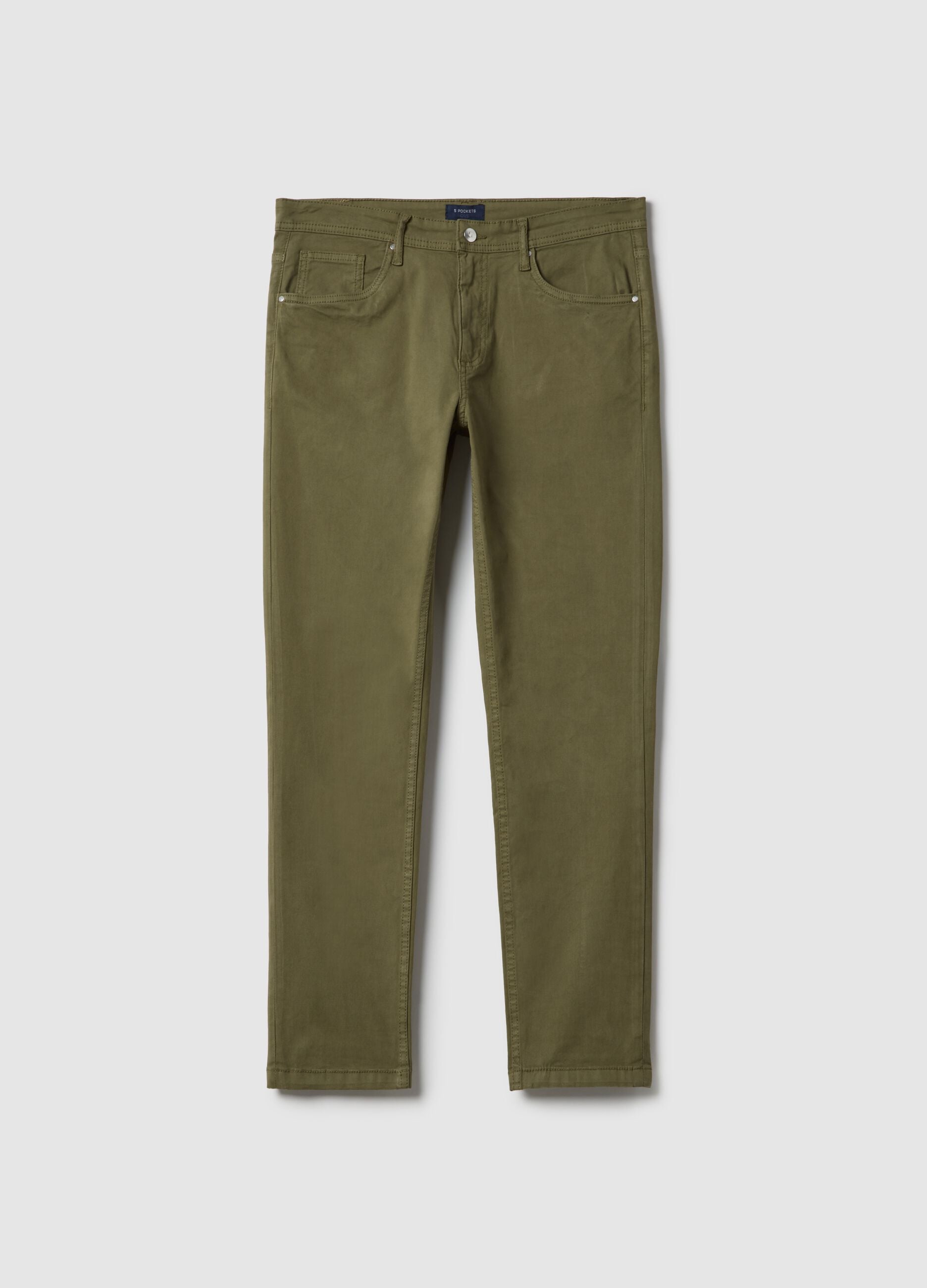 Green stretch cotton skinny fit trousers