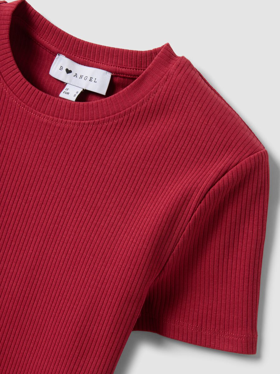 Red ribbed fitted stretch-cotton T-shirt_5