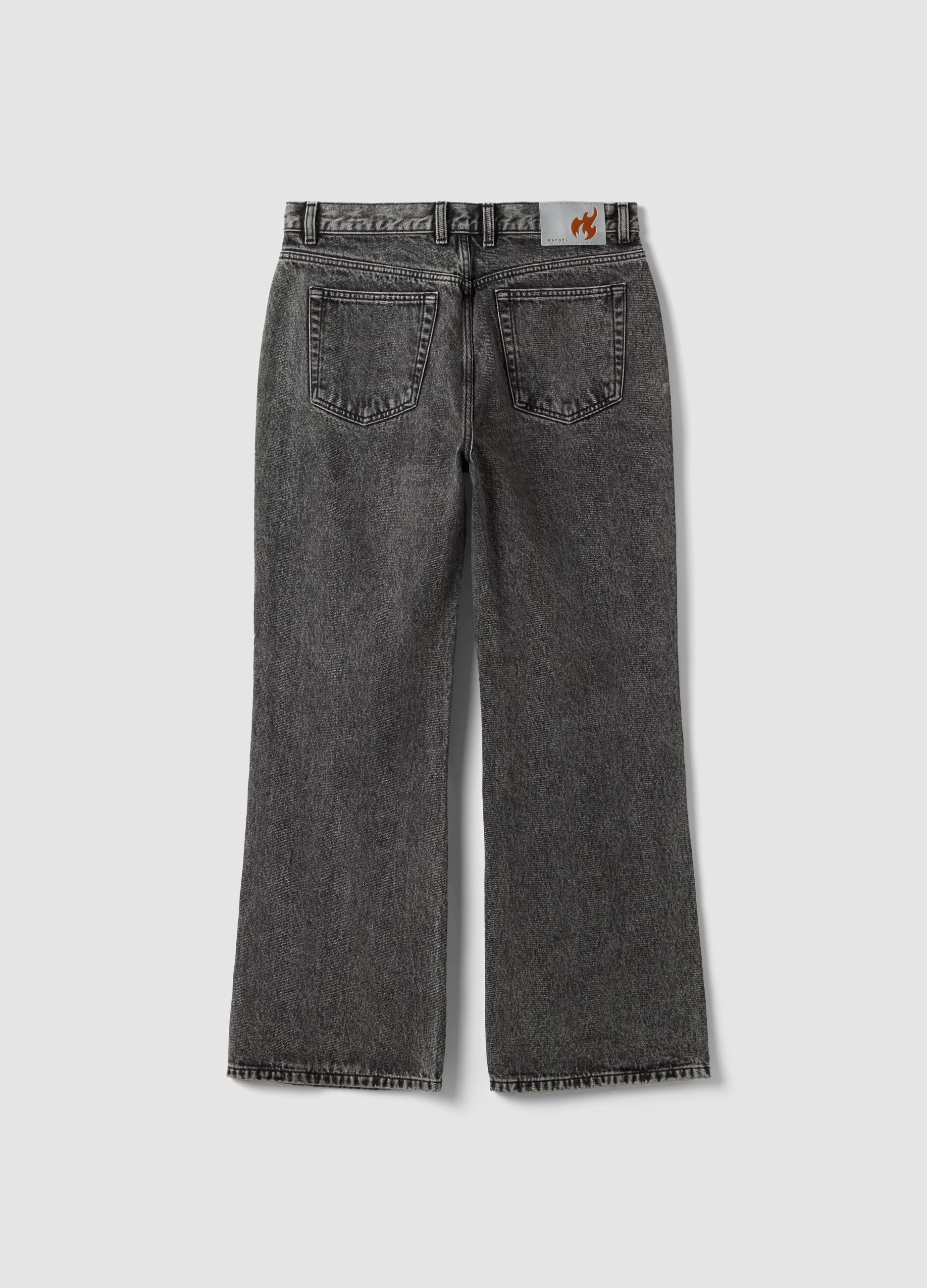 Grey denim jeans with flare fit in pure cotton