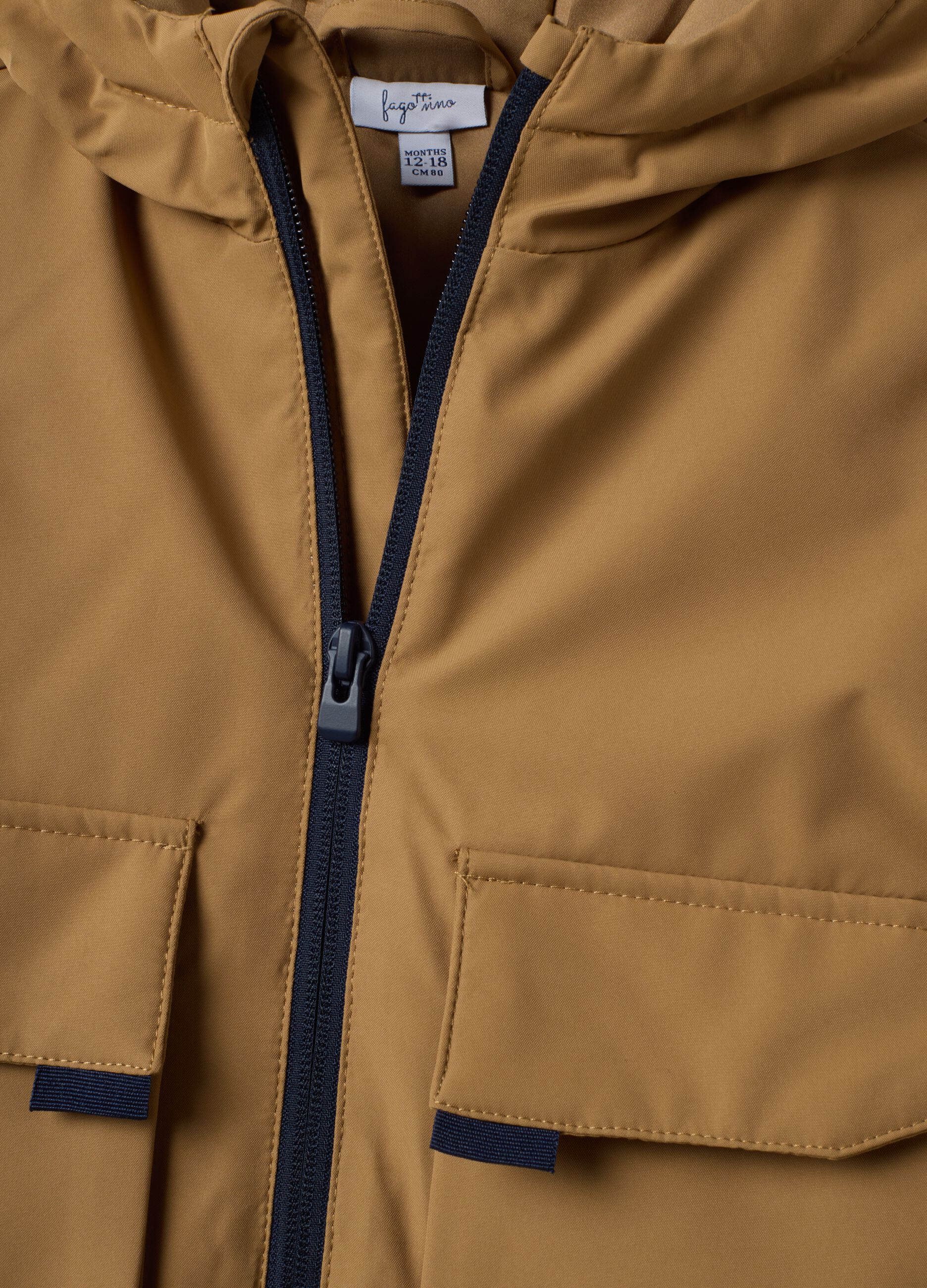Brown padded hooded zip-up jacket for boys