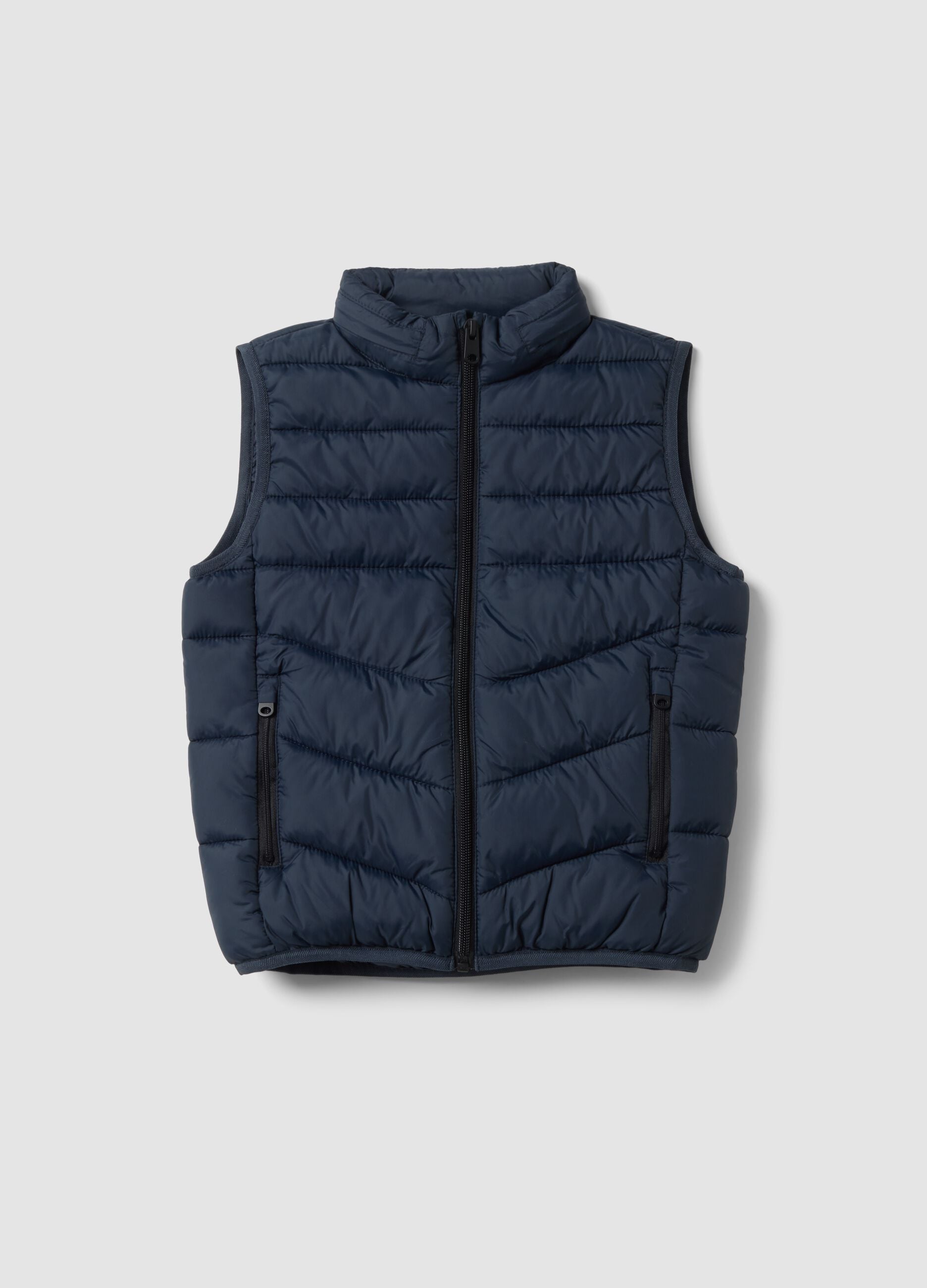 Blue padded gilet with zip and high neck for boys