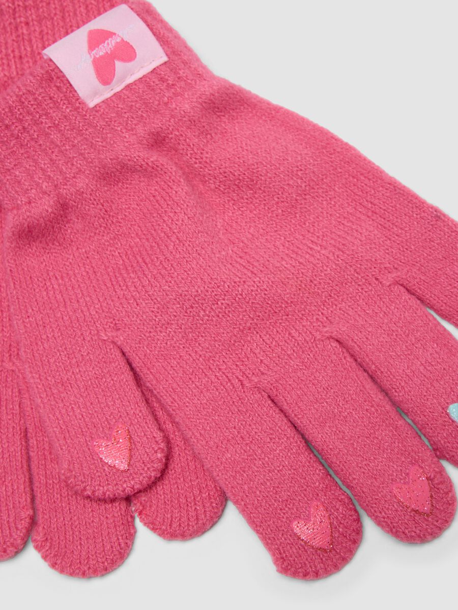 Pink knitted gloves with hearts_2