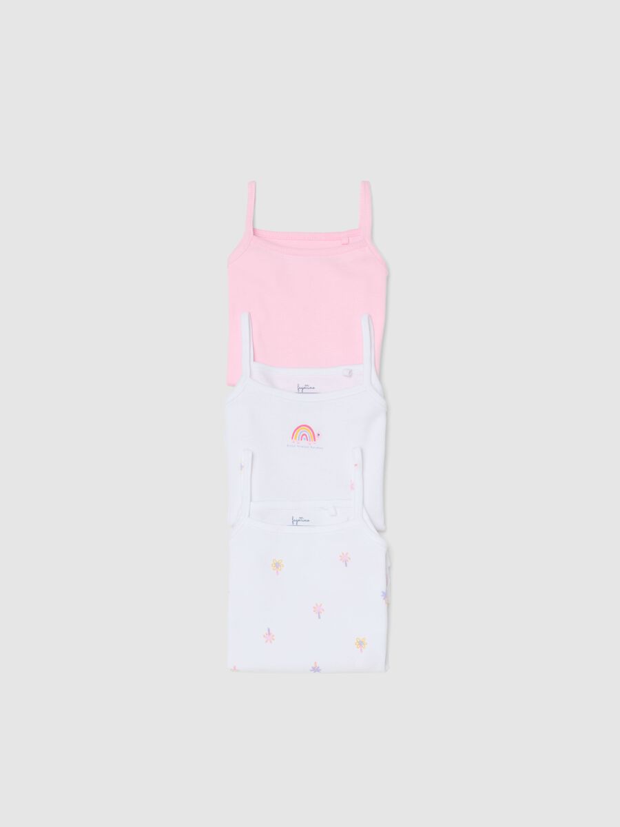 Tripack body in puro cotone multicolor da neonata con spalline sottili_3