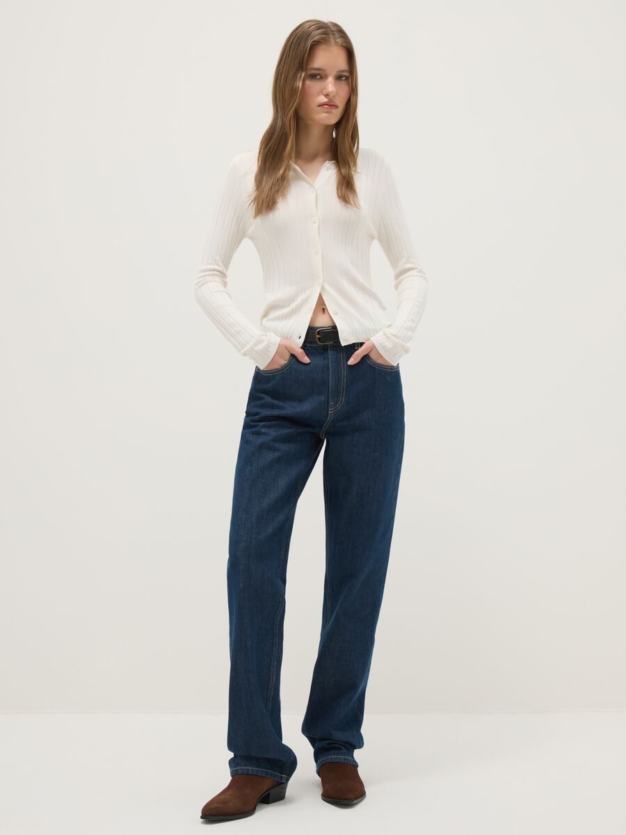 Jeans blu in puro cotone straight fit_0