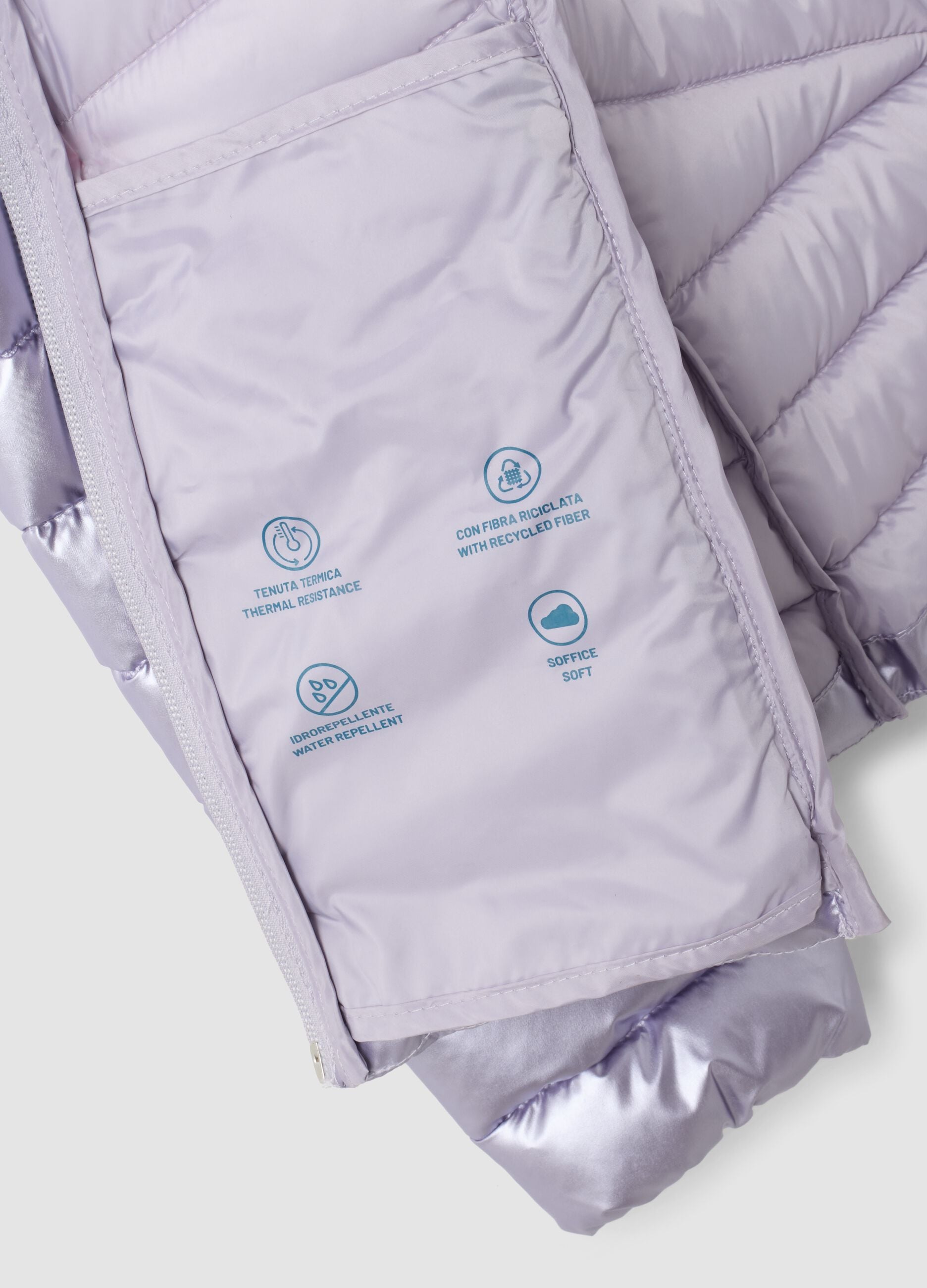 Purple Ultralight Padded Hooded Jacket with Zip for Girls