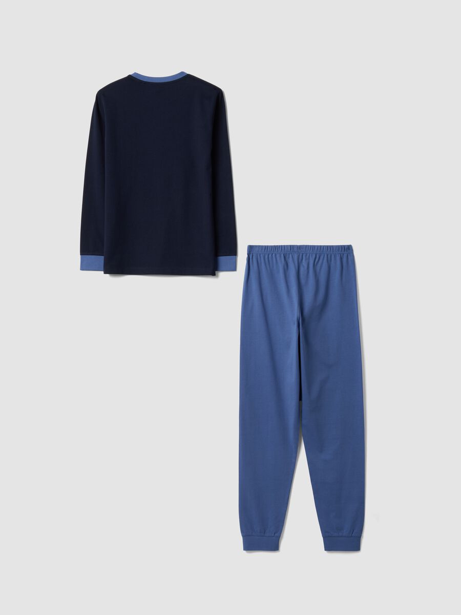 Blue pure organic cotton crew-neck pyjamas, regular fit_1