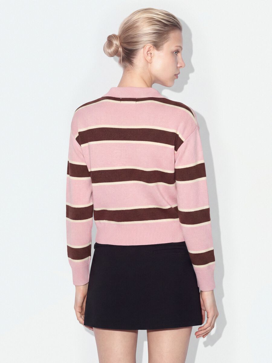 Pink striped viscose-blend polo-collar top, regular fit_2