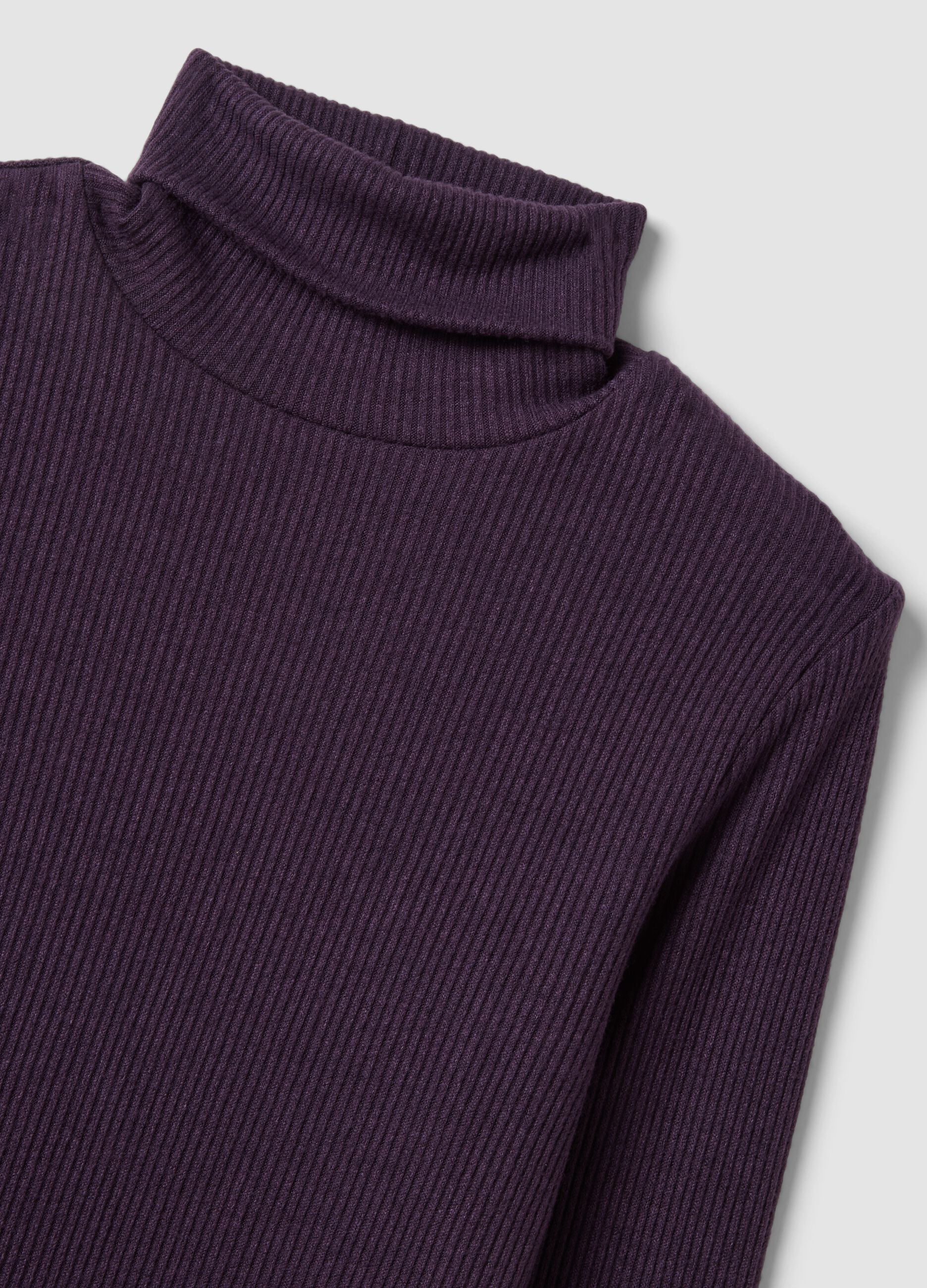 Purple ribbed viscose-blend crew-neck top