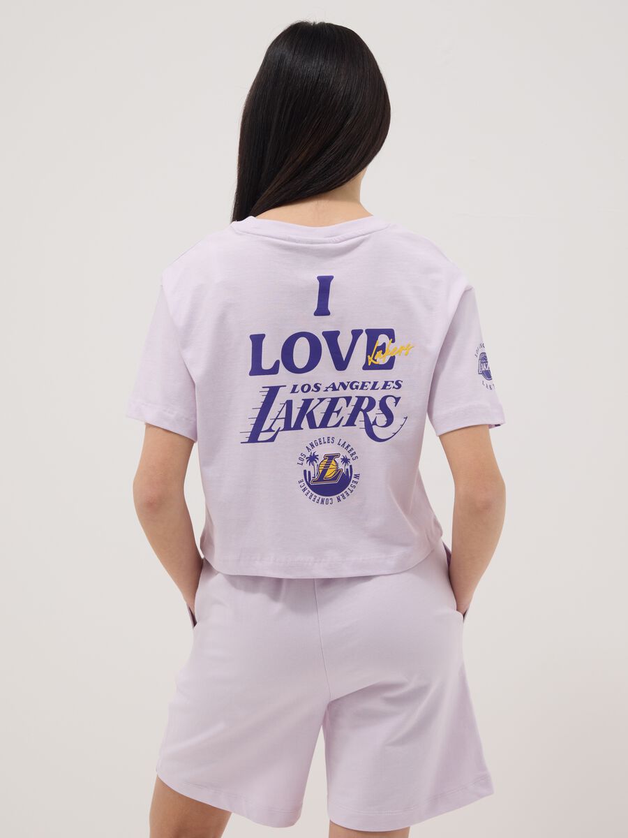 T-shirt in puro cotone viola da ragazza relaxed fit con stampe Lakers_2