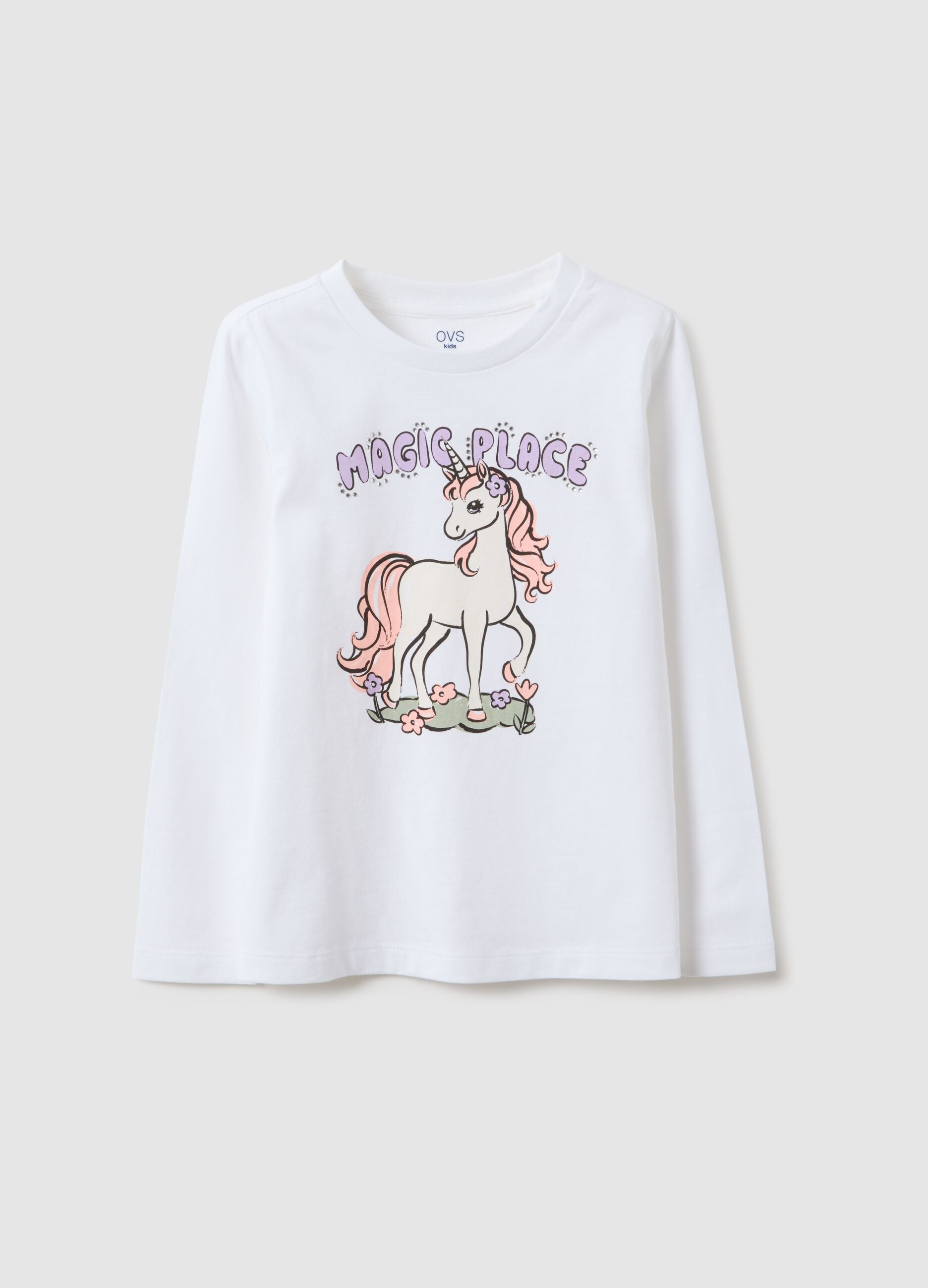 Girls' Regular Fit White Pure Cotton T-Shirt with Print