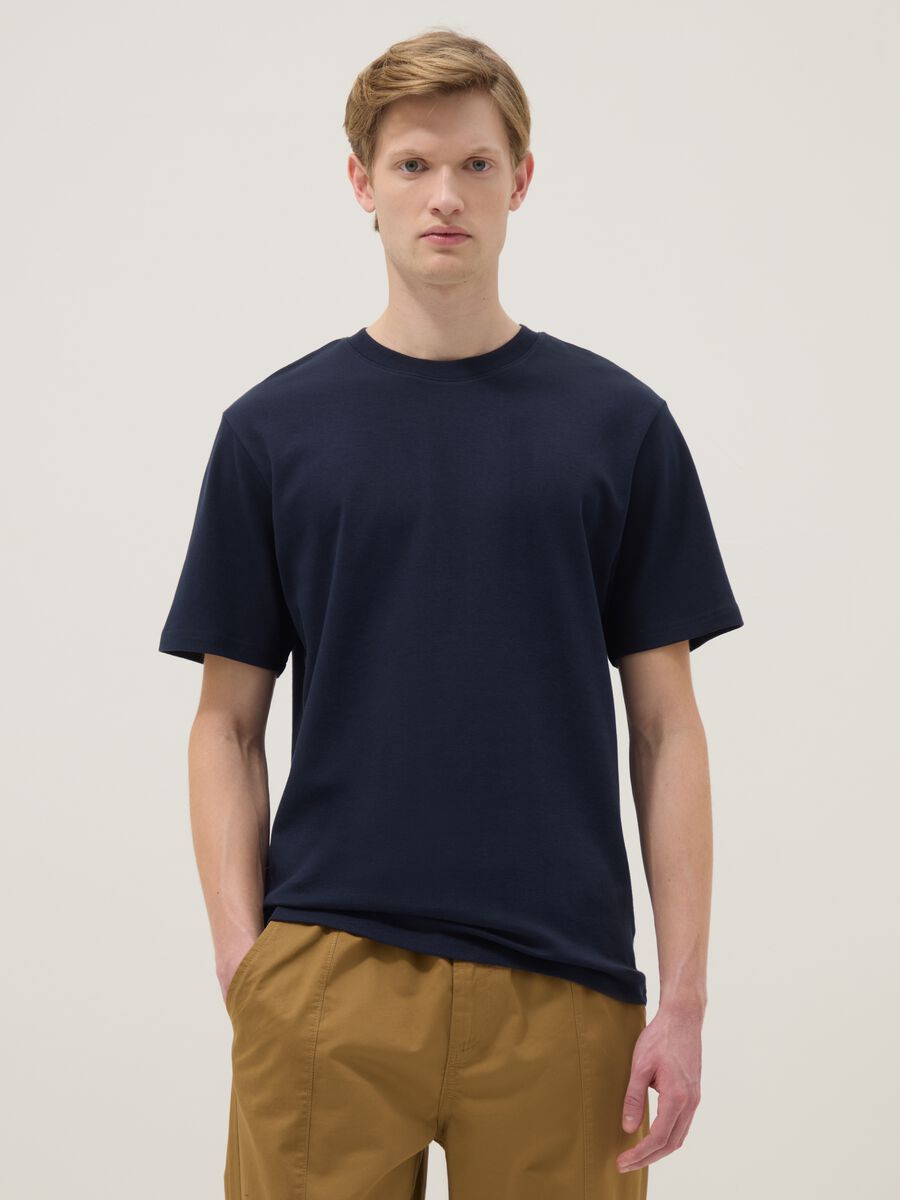 Blue pure cotton short sleeve relaxed fit T-shirt_1