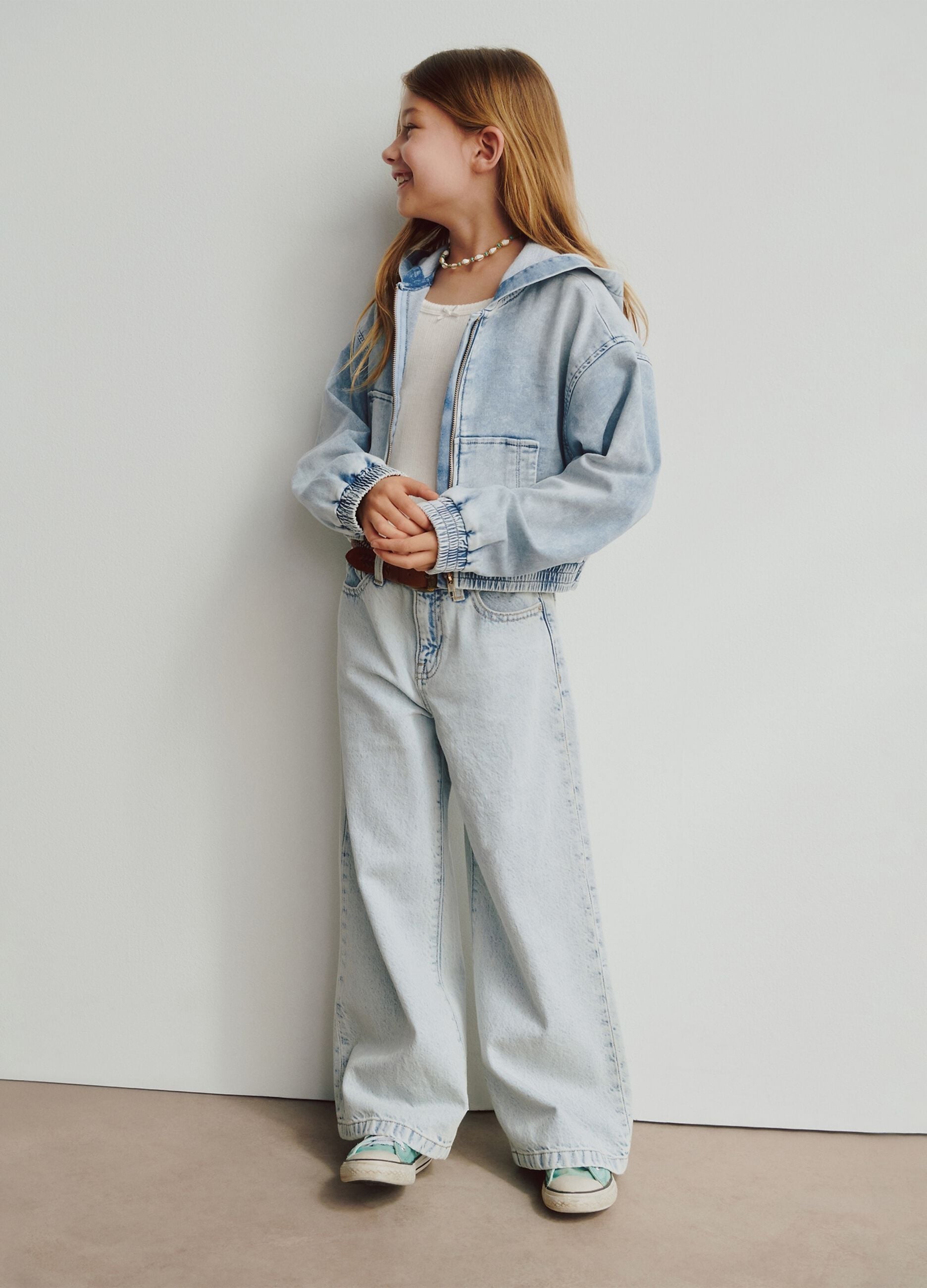 Wide-leg denim trousers
