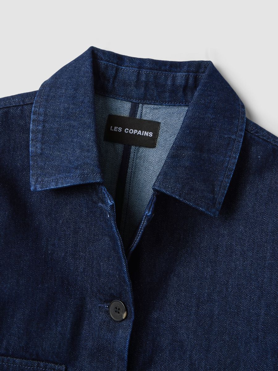 Blue cropped pure cotton denim jacket, regular fit_5
