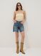 Yellow cropped stretch top with floral texture_1