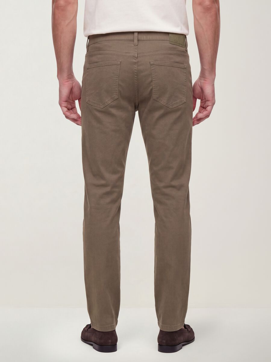Brown slim-fit stretch cotton twill trousers_2