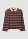Brown striped long-sleeve pure cotton polo shirt, regular fit_0