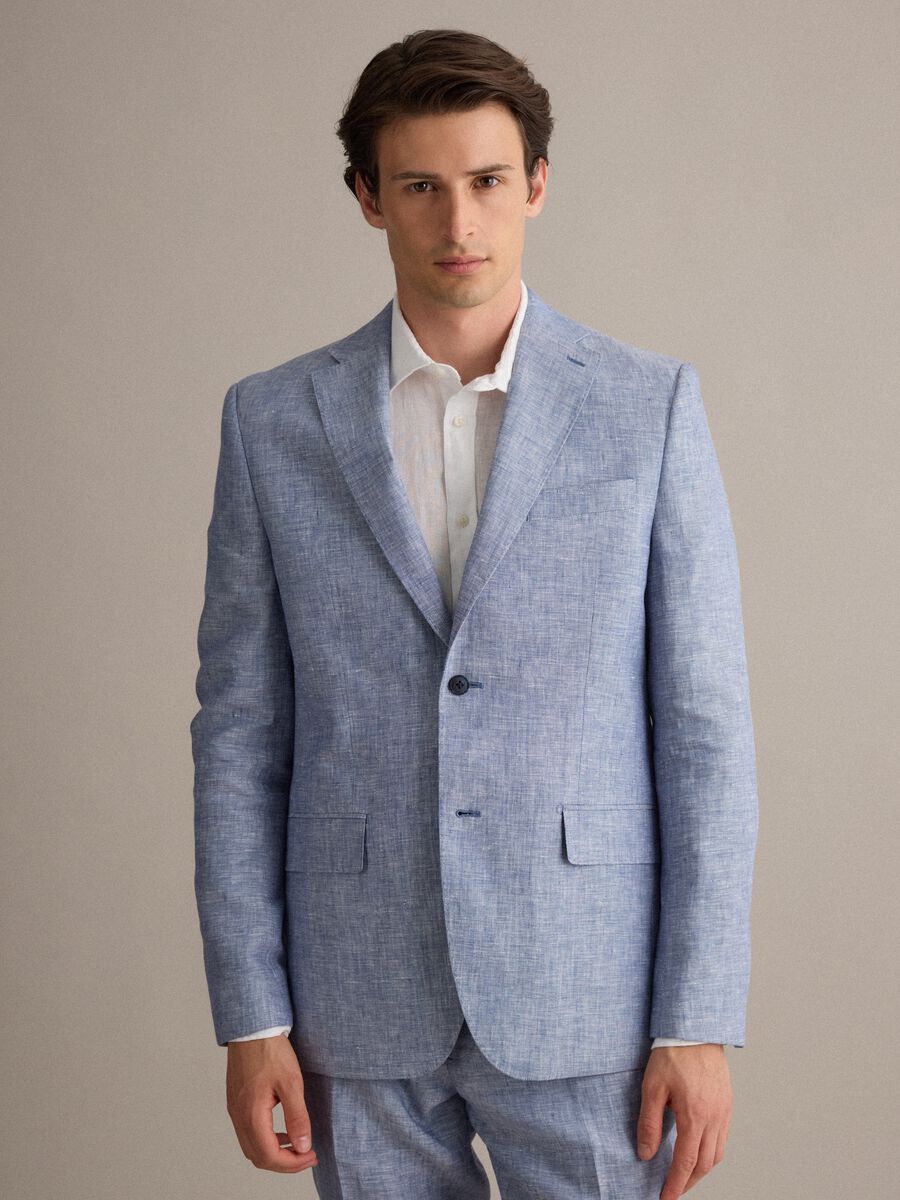 Blazer azzurro in puro lino slim fit_0