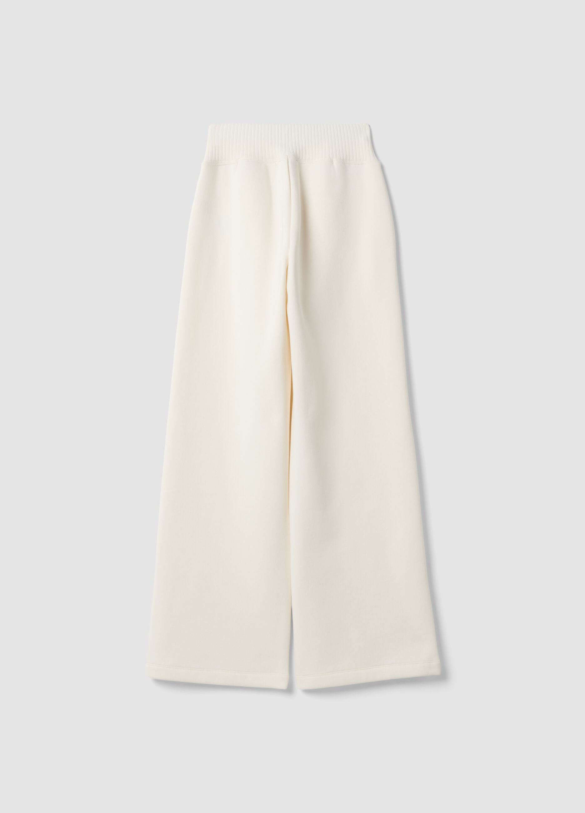 White cotton-blend fleece straight-leg trousers