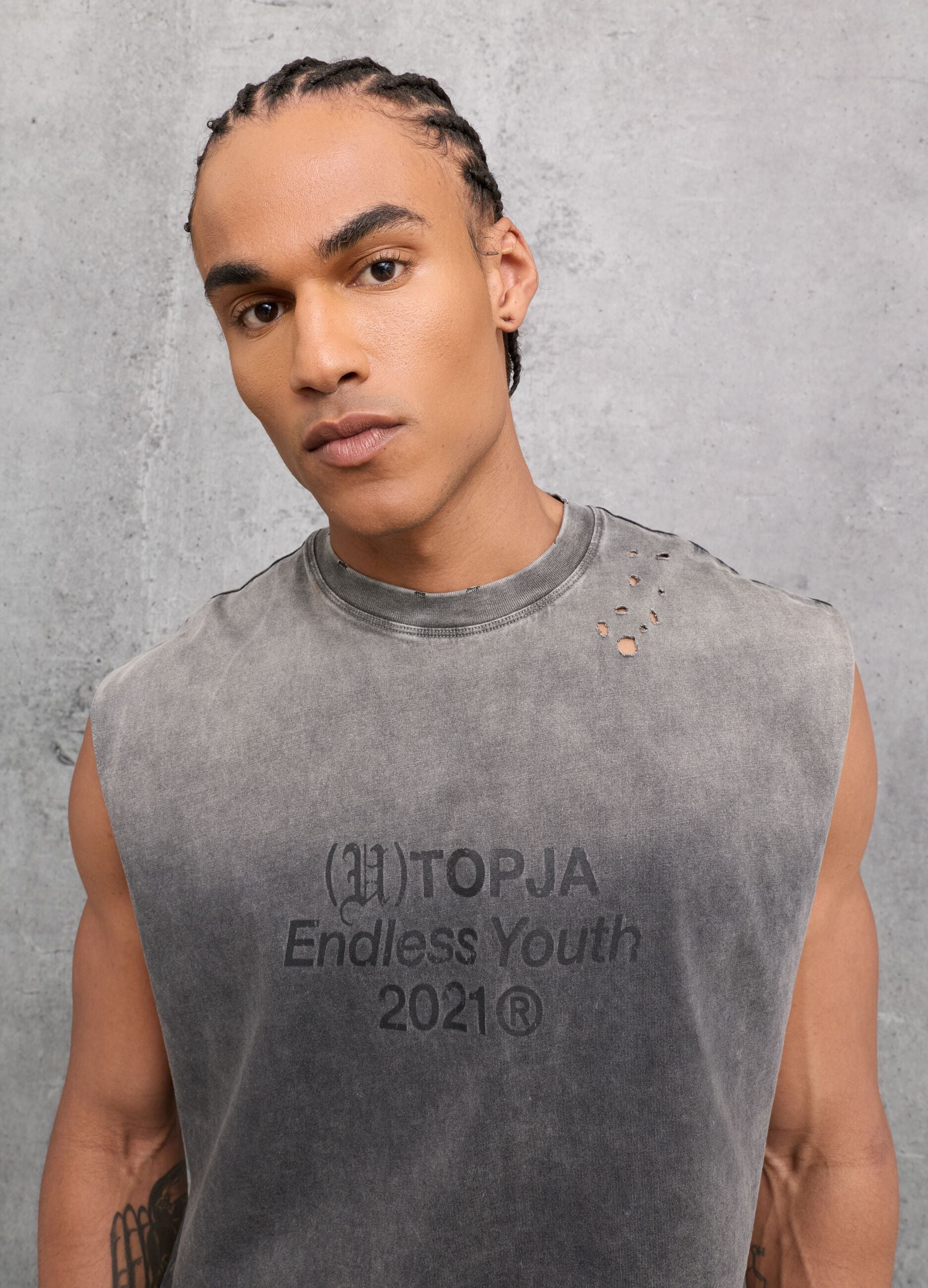 Sunfaded Distressed Tank Top Vintage Grey