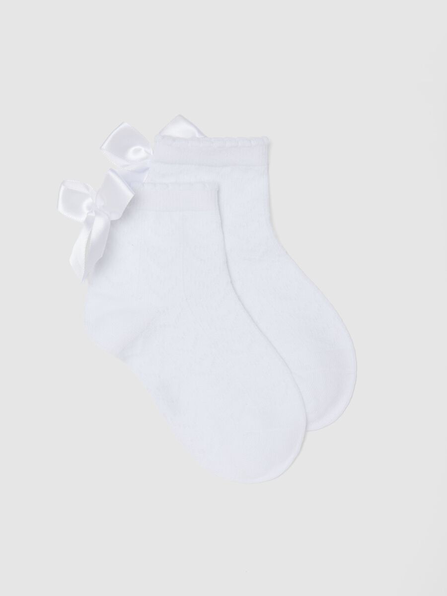 Girls&rsquo; white stretch cotton-blend socks with bows_0