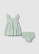 Green Cotton and Linen Blend Set for Baby Girls_0