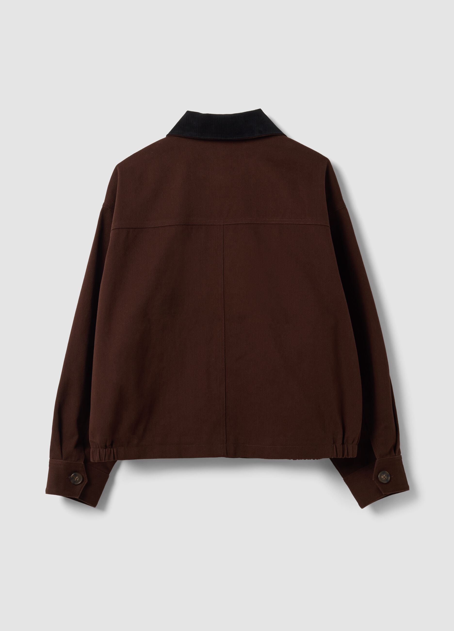 Brown pure cotton bomber jacket with contrast collar, regular fit